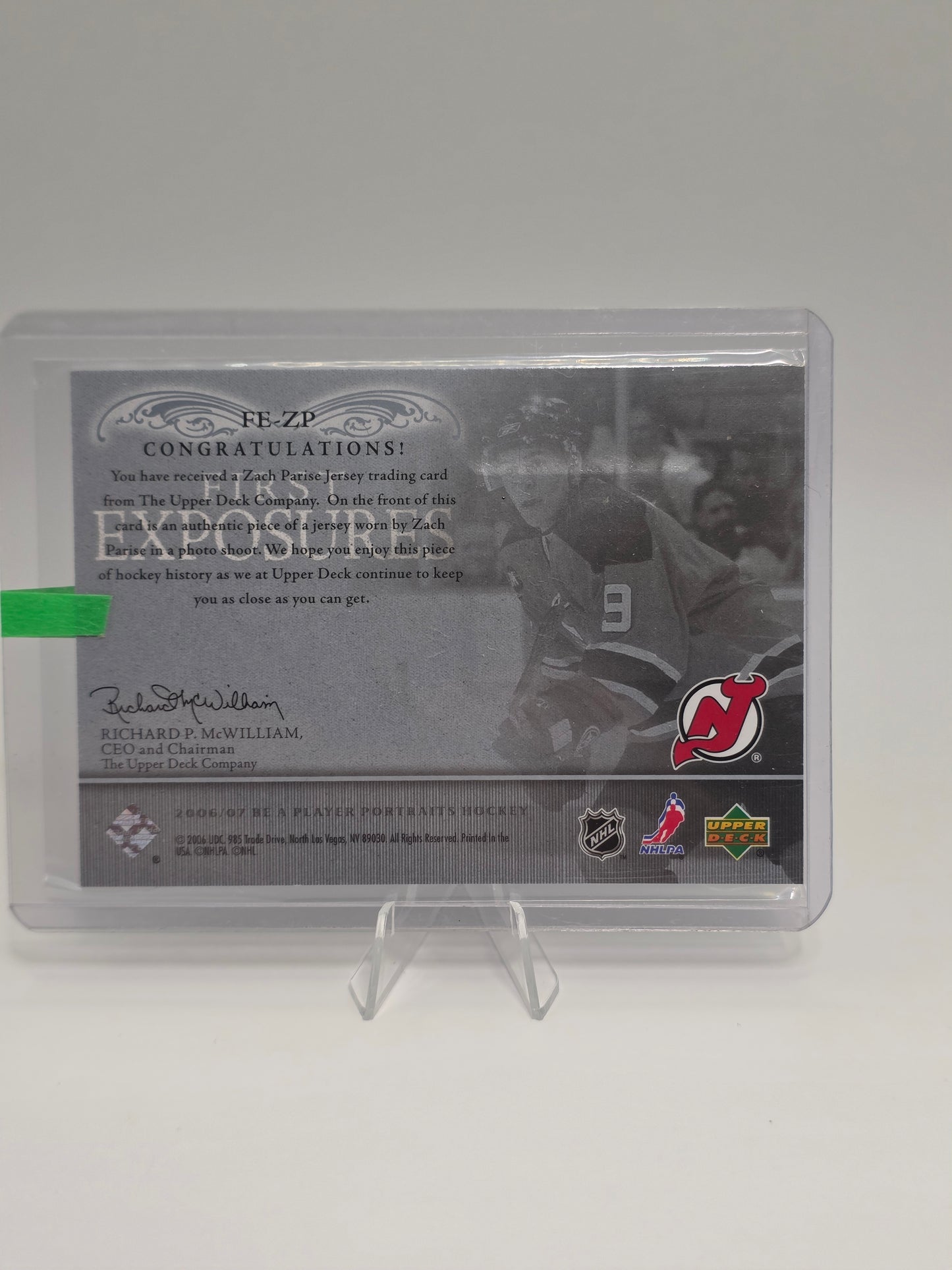 2006 Upper Deck — Be A Player Portraits / First Exposures — Zach Parise (FE-ZP)