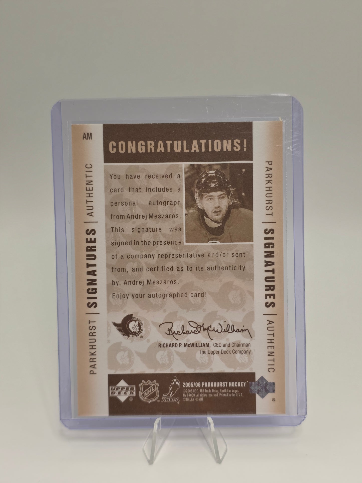 2006 Upper Deck / Parkhurst — Autograph — Andrej (Andrej/Andrej) Meszaros — Parkhurst Autograph (AM)