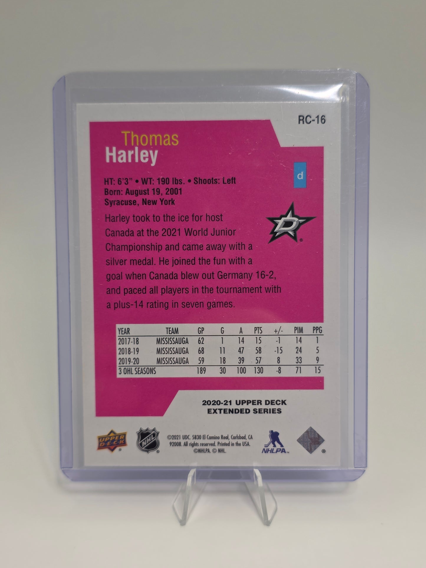 2020–21 Upper Deck Extended Series — RC-16 — Thomas Harley (Printed Autograph / Rookie Class)