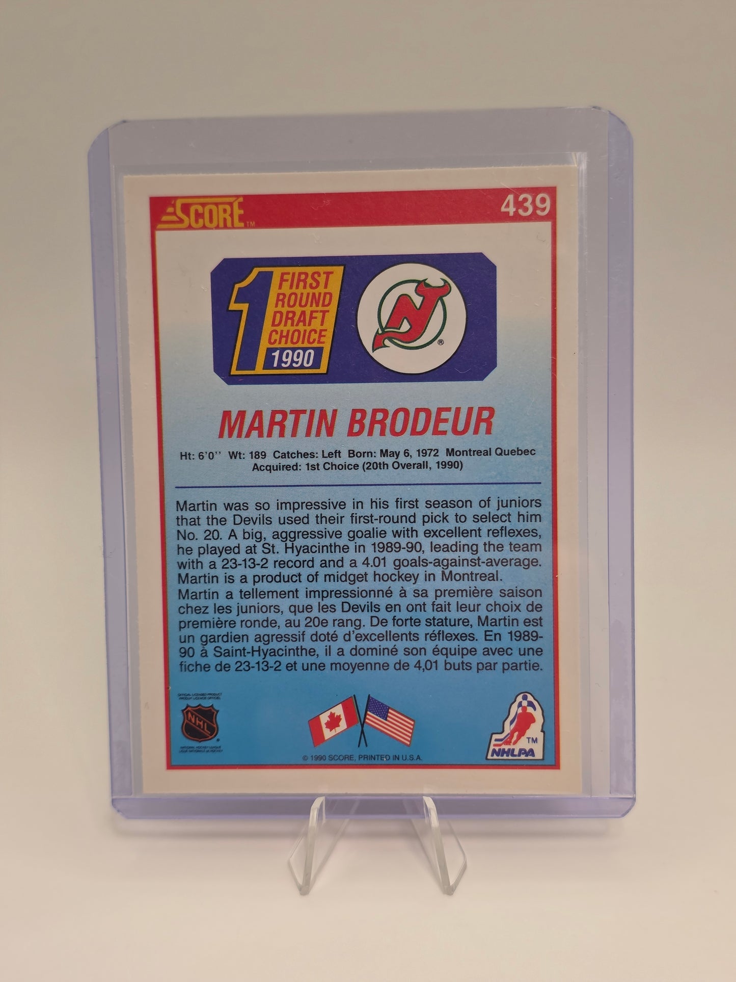 Score 1990 — Martin Brodeur #439 (First Round Draft / Rookie-Era)