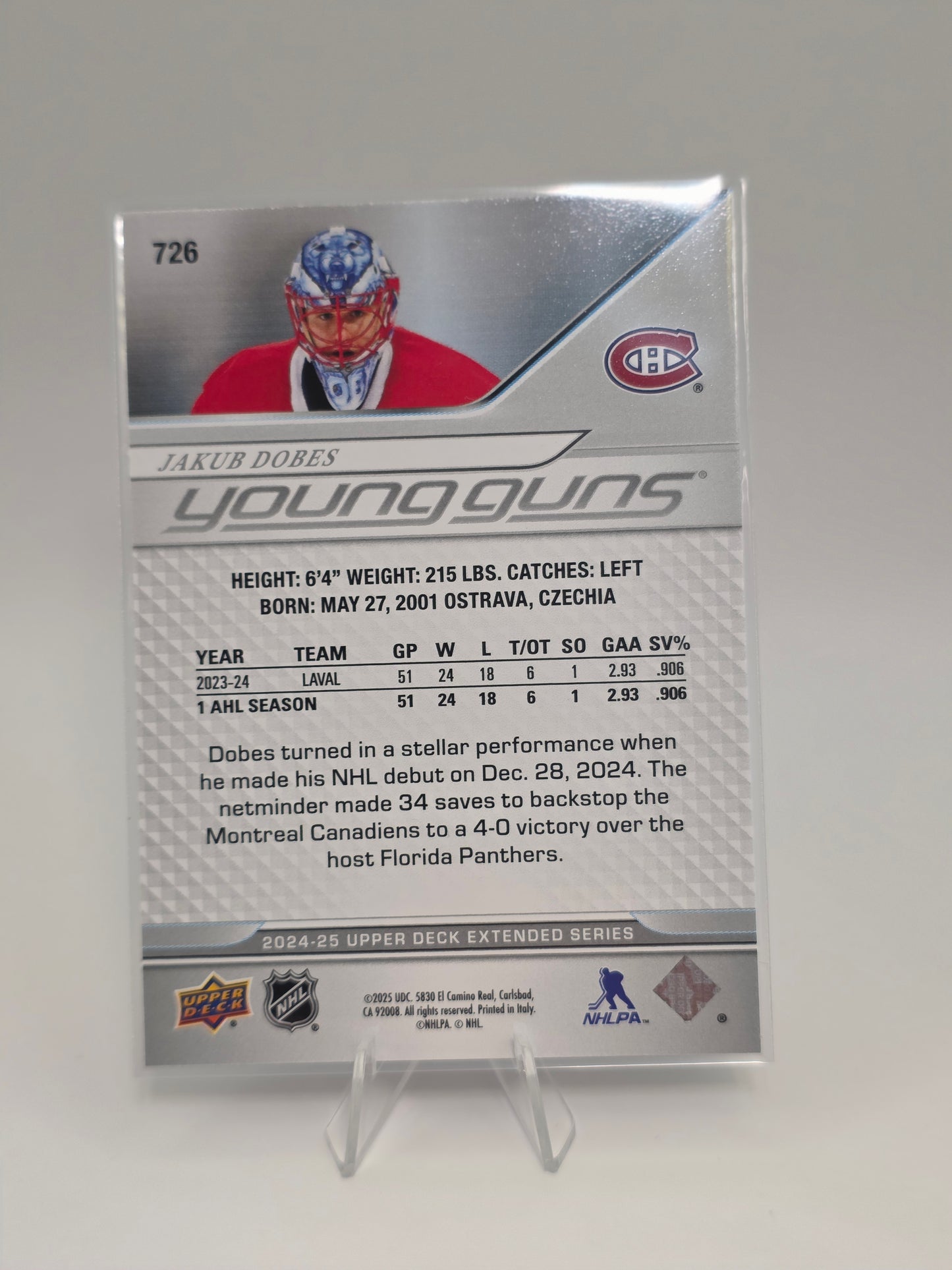 2025 Upper Deck Young Guns #726 Jakub Dobeš