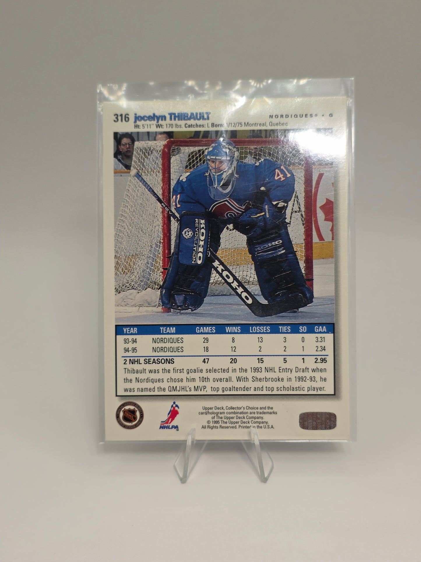 Upper Deck Platinum Players Club #316 Jocelyn Thibault 1995