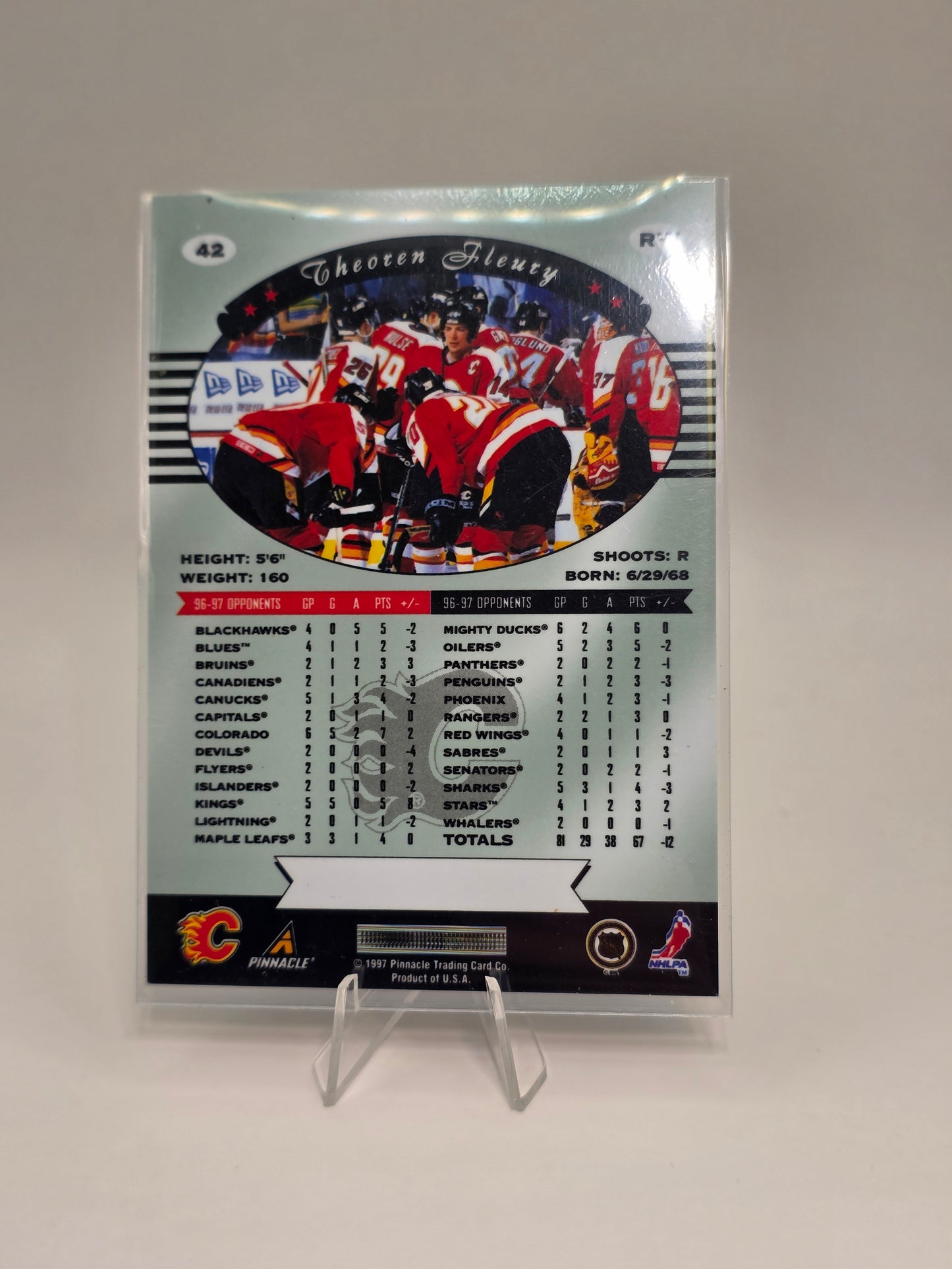 Pinnacle Certified 97-98 #42 Theoren Fleury (Peel-Off Cover Attached)
