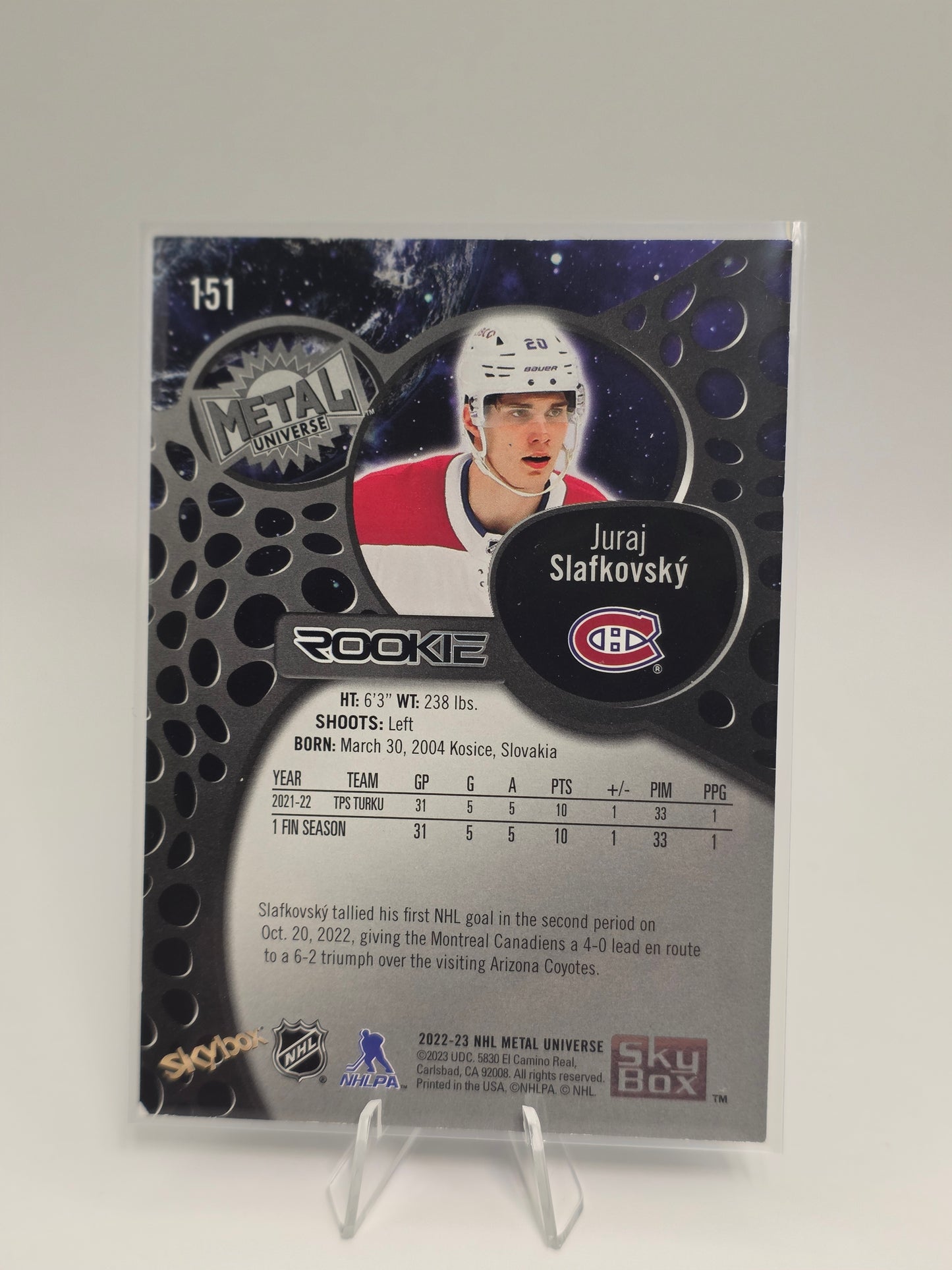 2022–23 SkyBox Metal Universe — Juraj Slafkovský (Rookie #151)
