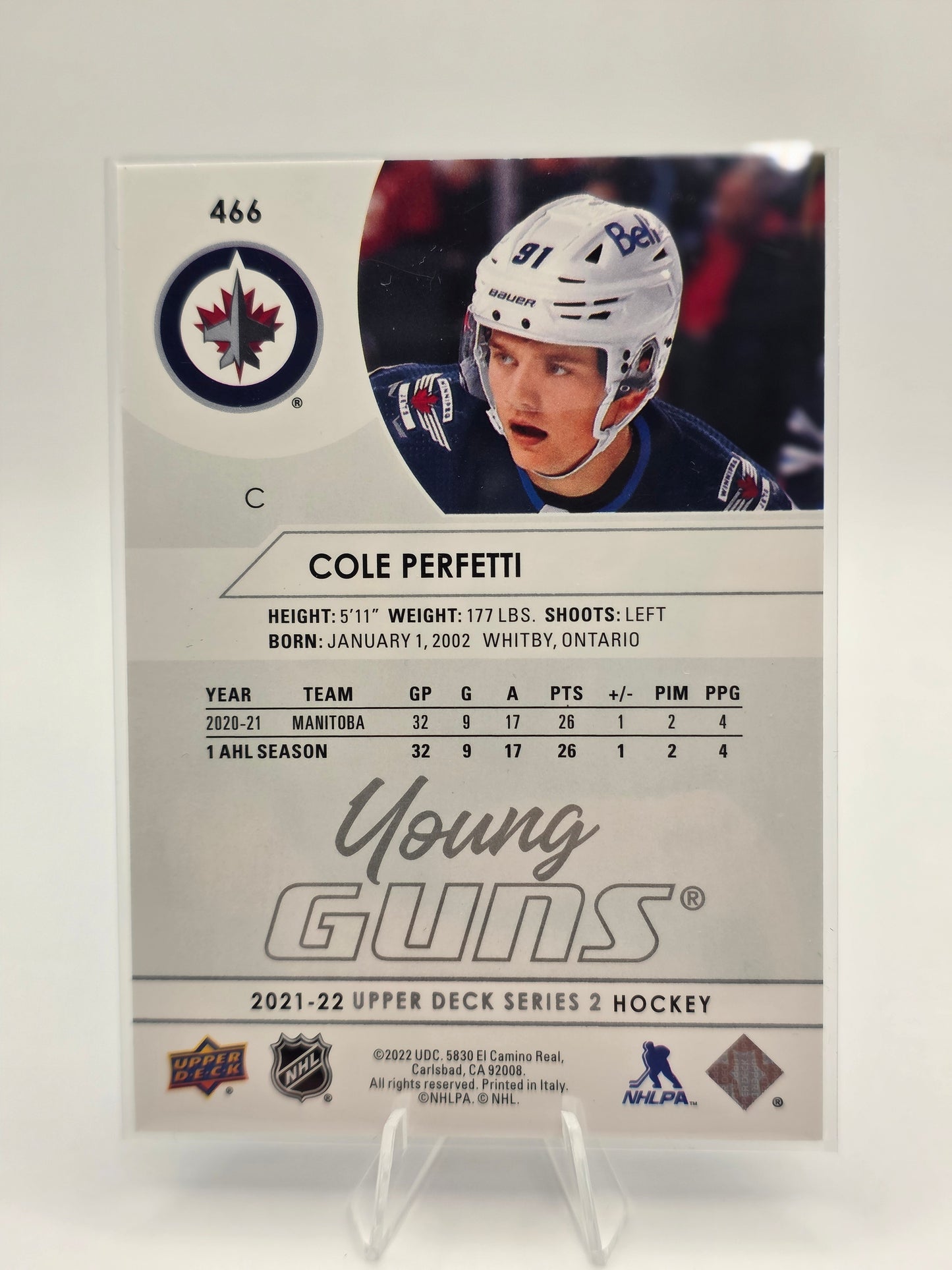2021β22 Upper Deck Series 2 β Young Guns #466 β Cole Perfetti (Rookie)