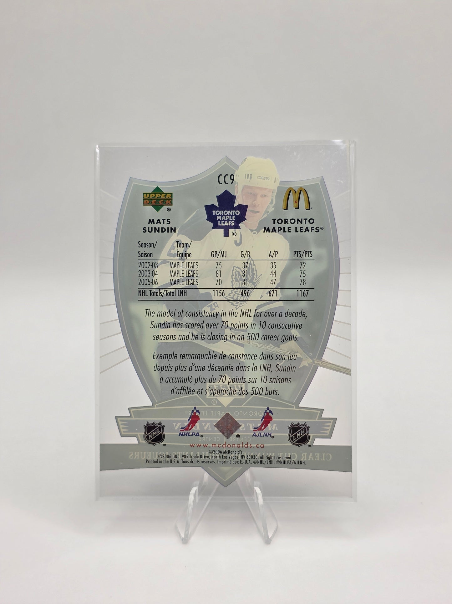 2006–07 Upper Deck McDonald’s Clear Cut Winners #CC9 — Mats Sundin