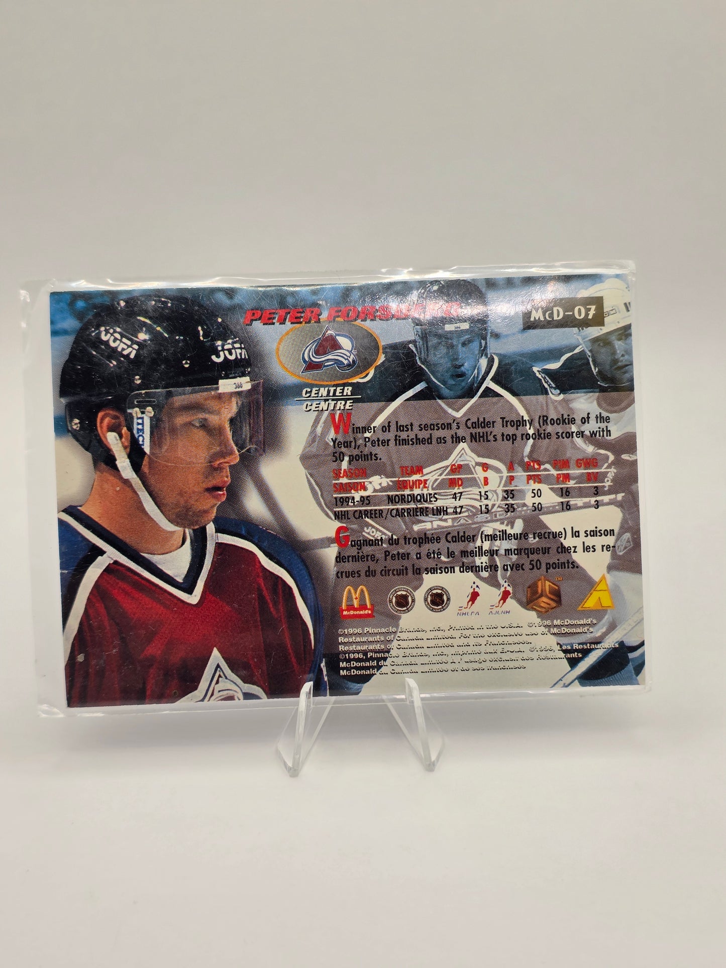 96 Pinnacle Game Winners / McDonald’s Promo #MCD-07 — Peter Forsberg