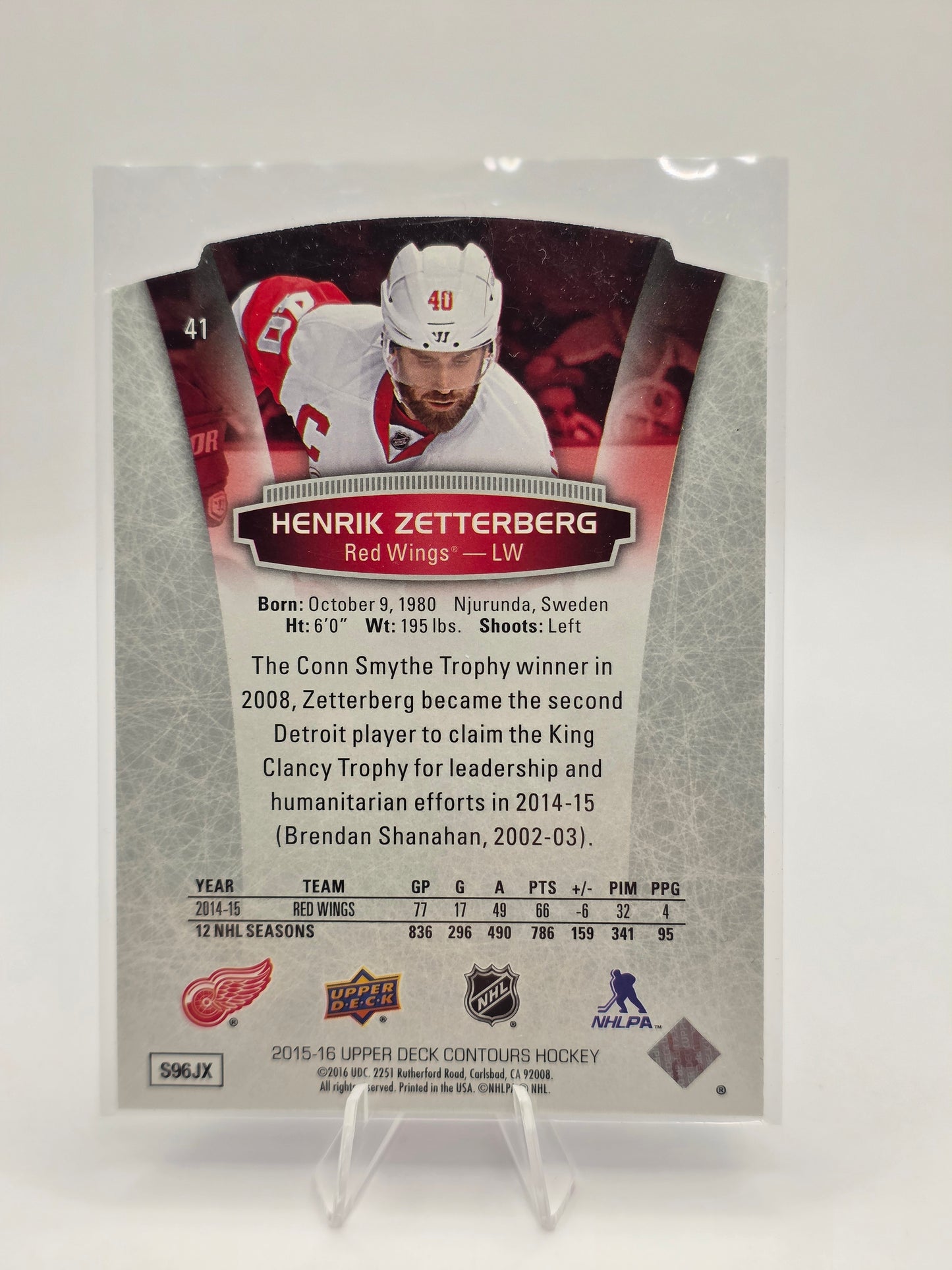 2015–16 Upper Deck Contours #41 — Henrik Zetterberg (S96JX Serial Marking)