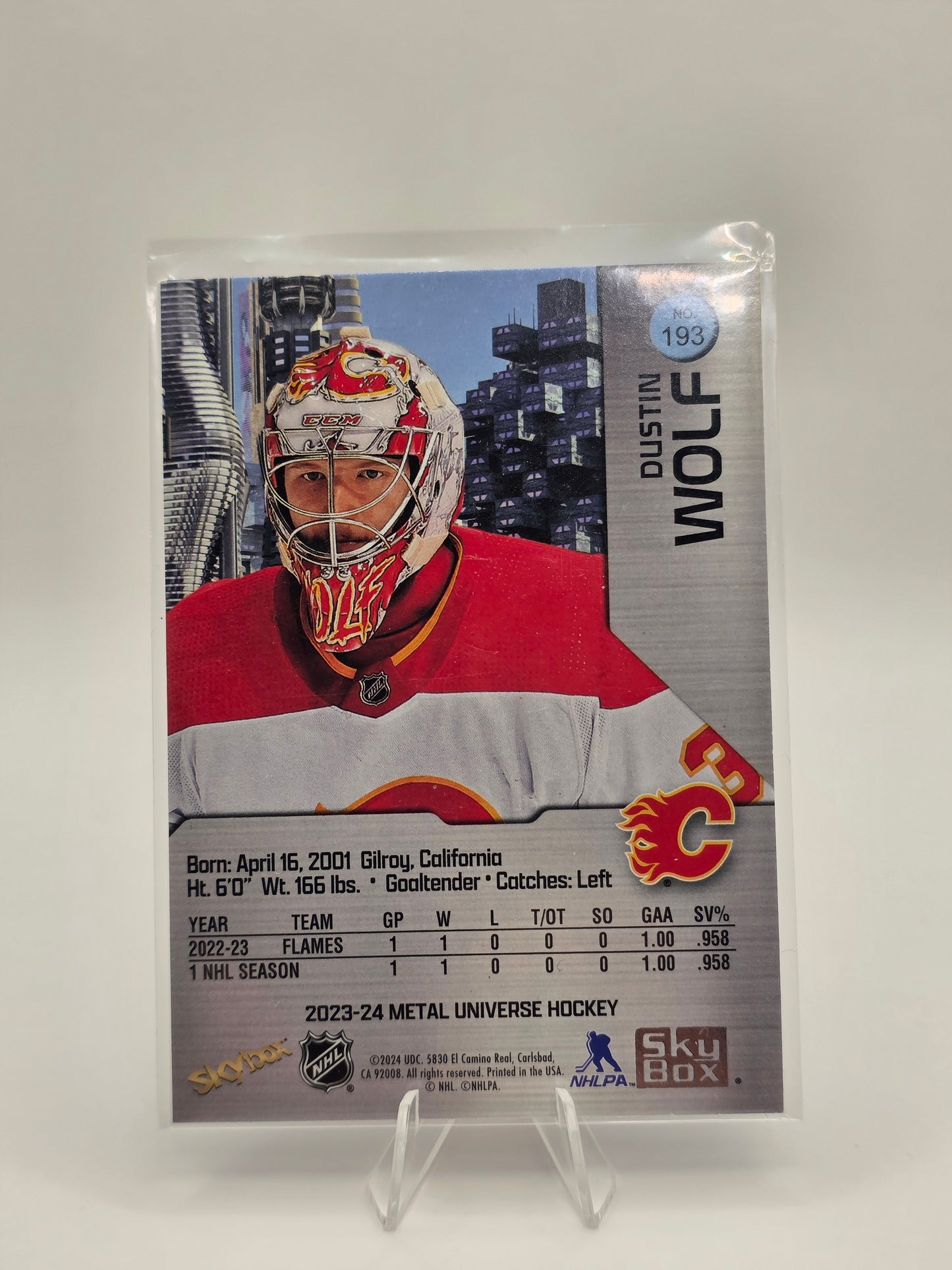 2022-23 SkyBox Metal Universe #193 — Dustin Wolf (Rookie Insert)