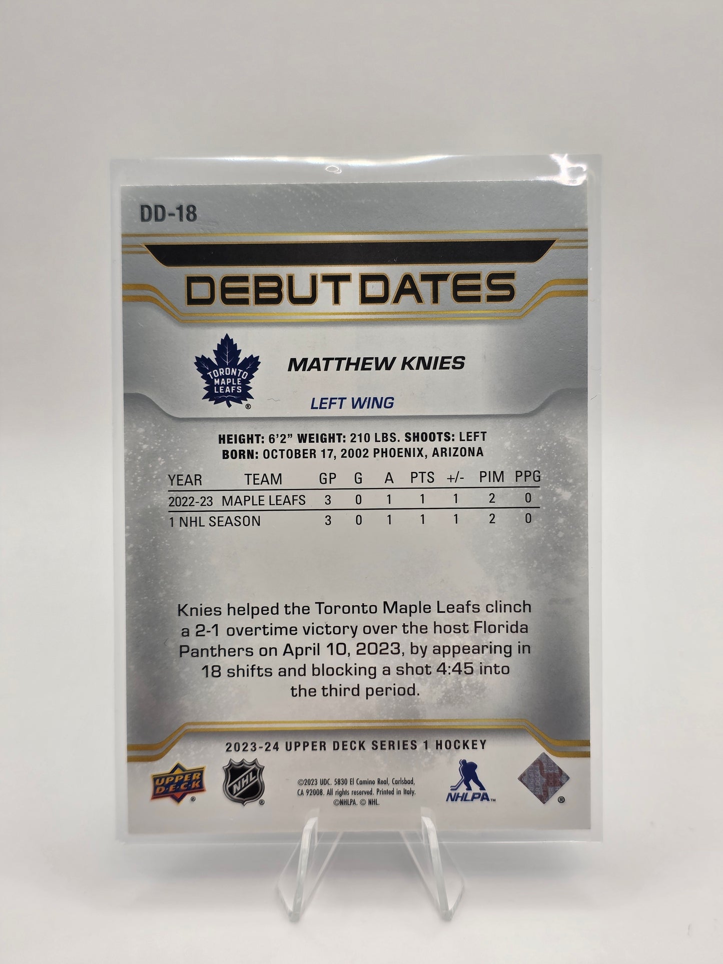 2023 Upper Deck Debut Dates #DD-18 β Matthew Knies