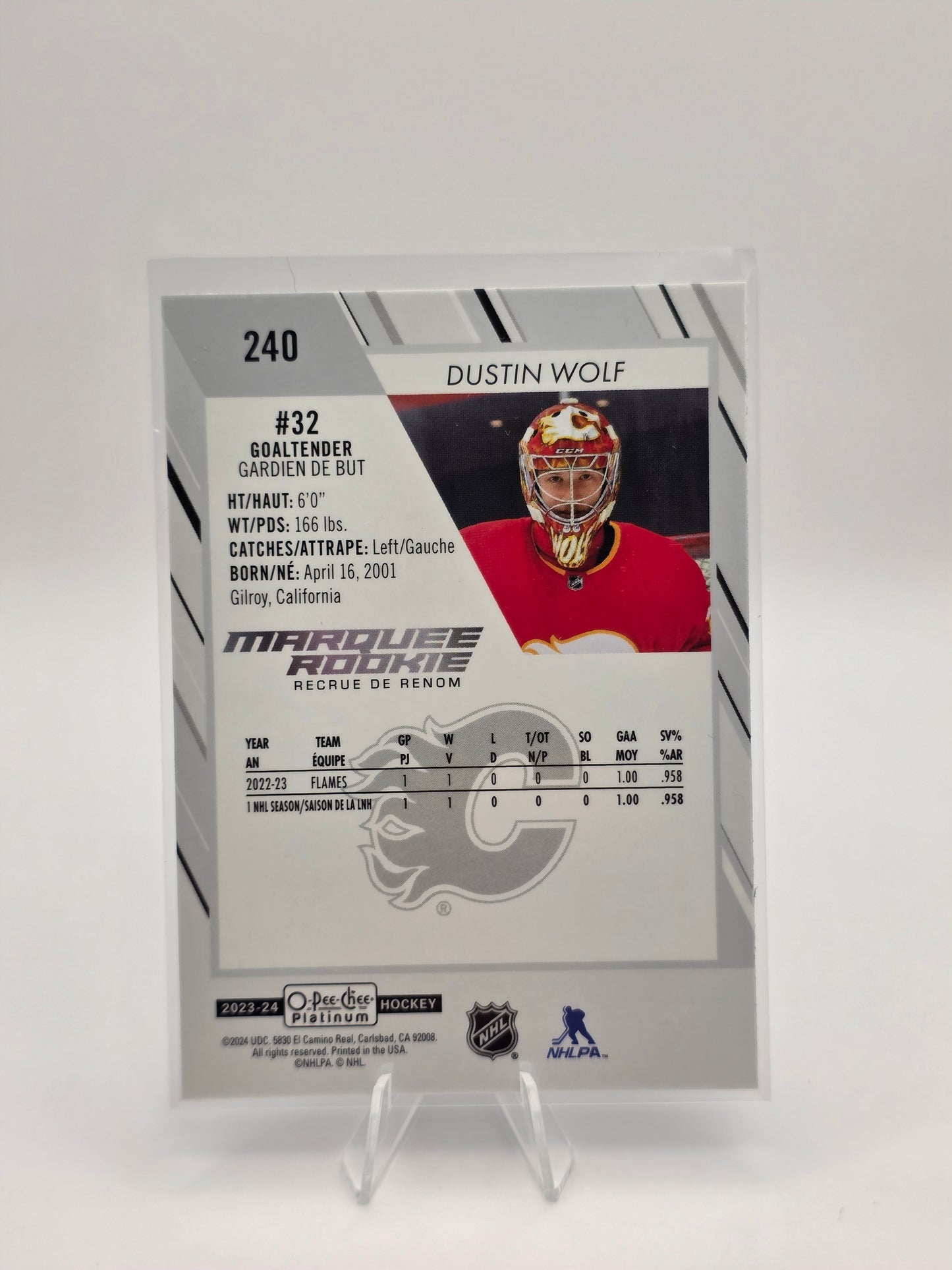 2024 O-Pee-Chee Platinum Marquee Rookie #240 β Dustin Wolf