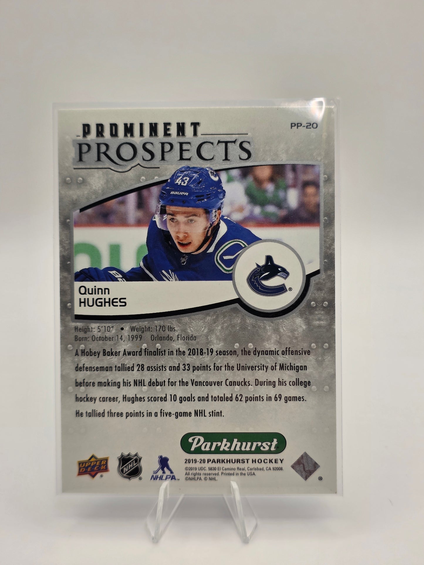 2019 Parkhurst Prominent Prospects β Quinn Hughes (PP-20)