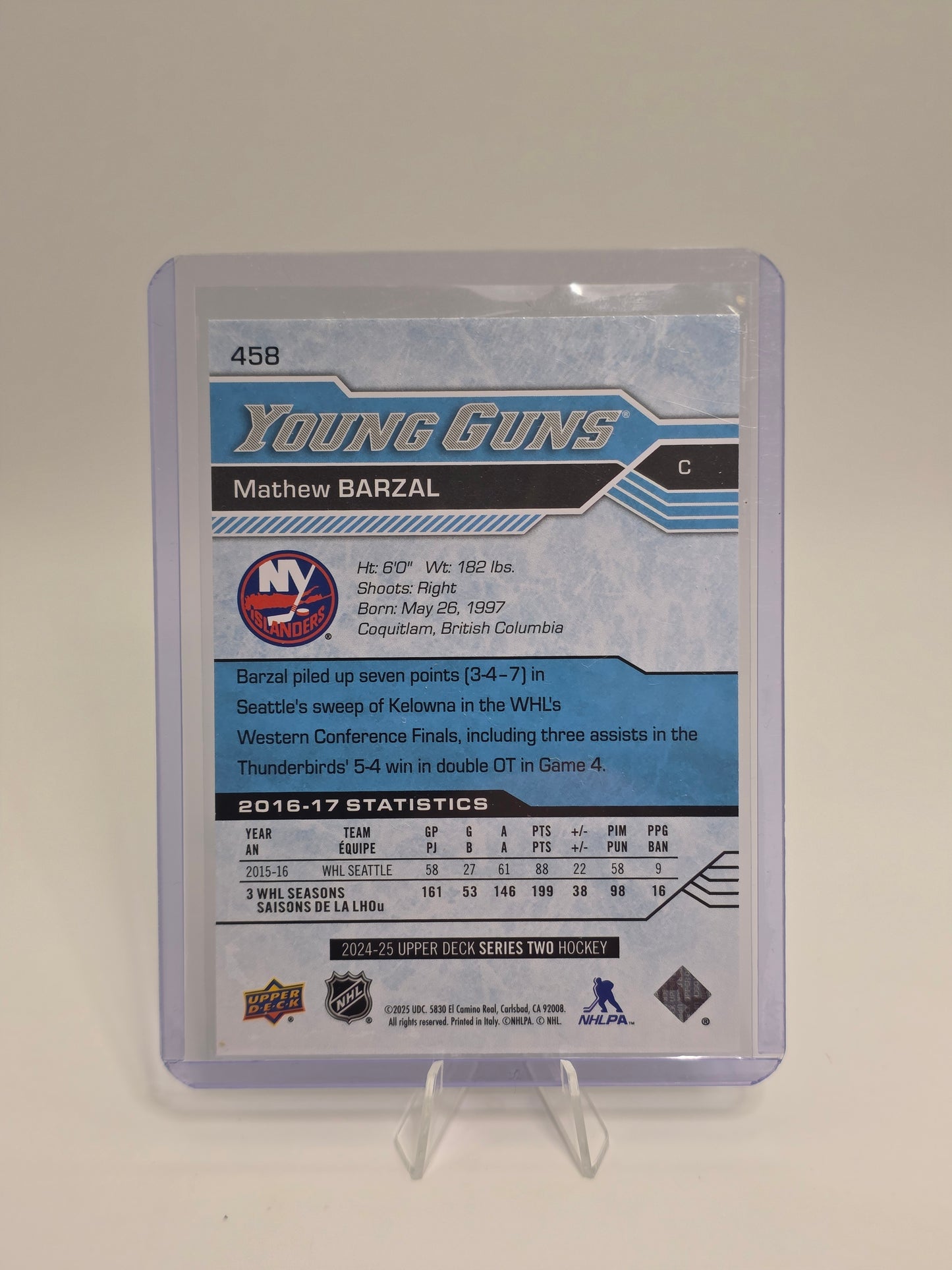 2024β25 Upper Deck Series 2 β Young Guns ReDo #458 β Mathew Barzal