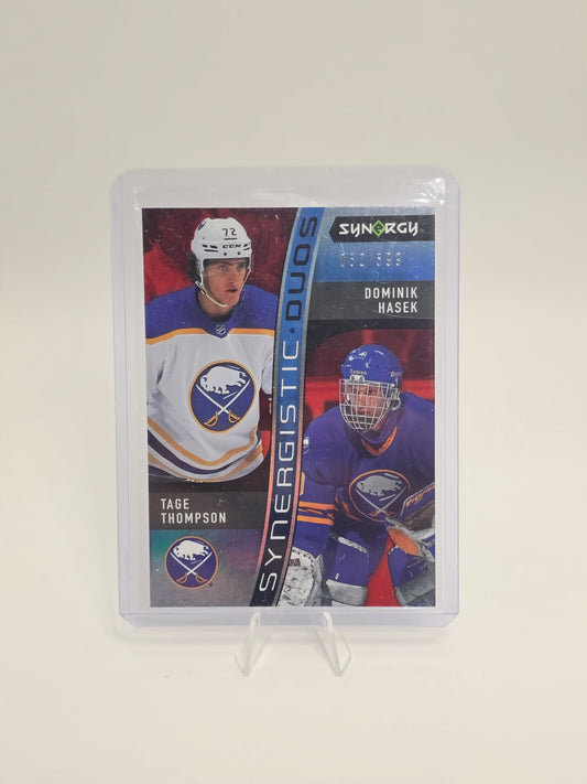 2023–24 Upper Deck Synergy — Synergistic Duos SD-4 (052/599) — Tage Thompson & Dominik Hasek