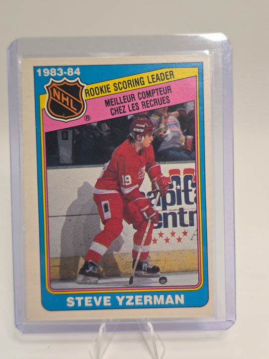 83–84 O-Pee-Chee — Rookie Scoring Leaders #385 — Steve Yzerman