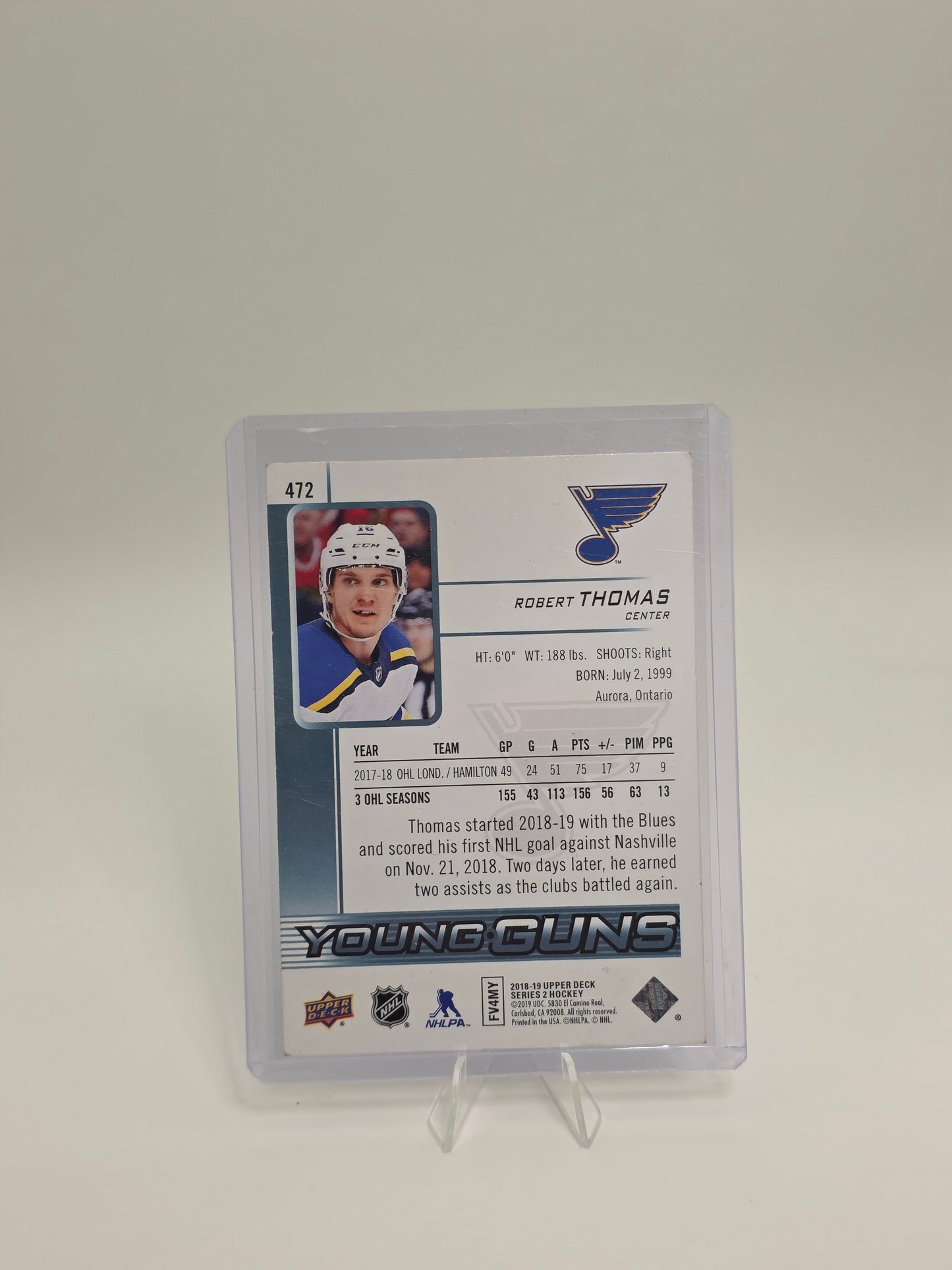 2018β19 Upper Deck β Young Guns #472 β Robert Thomas (Rookie)