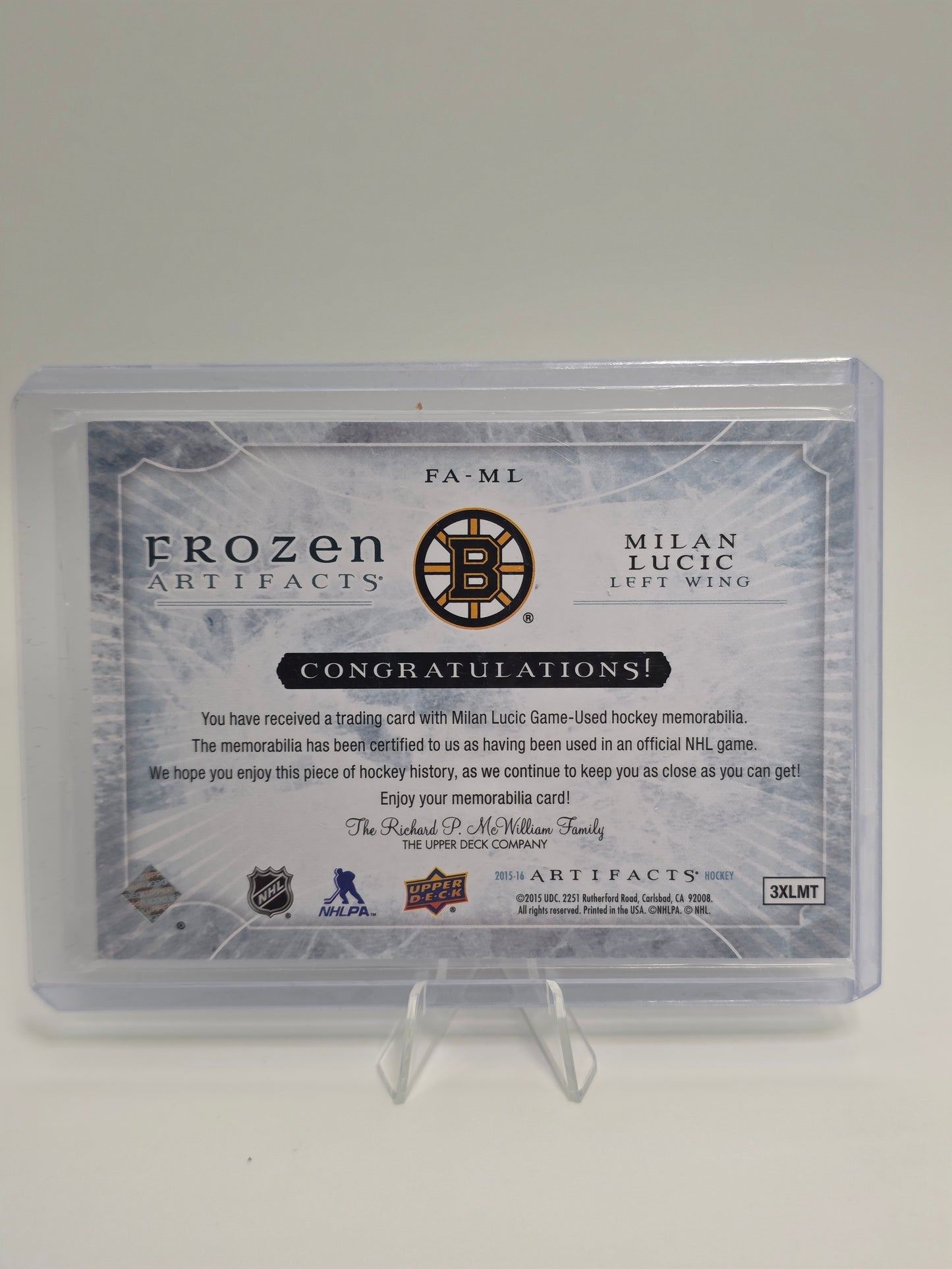 Frozen Artifacts β Milan Lucic (Game-Used Jersey Insert, FA-ML)