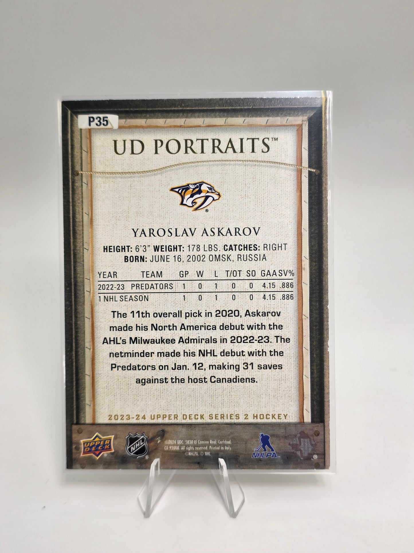2023β24 Upper Deck UD Portraits #P35 β Yaroslav Askarov