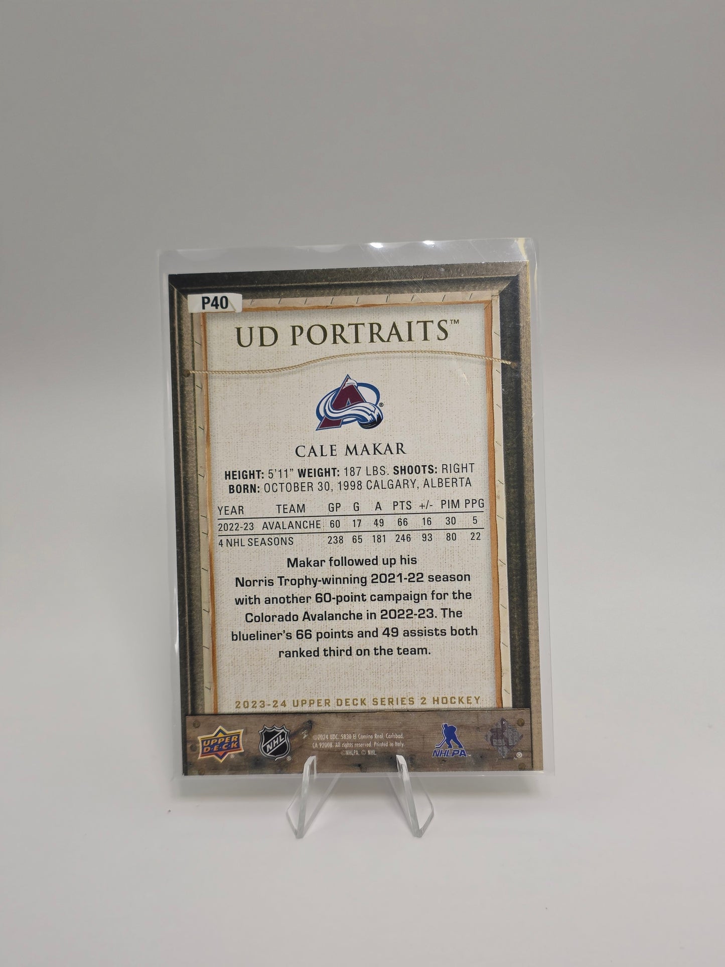 2023β24 Upper Deck UD Portraits #P40 β Cale Makar