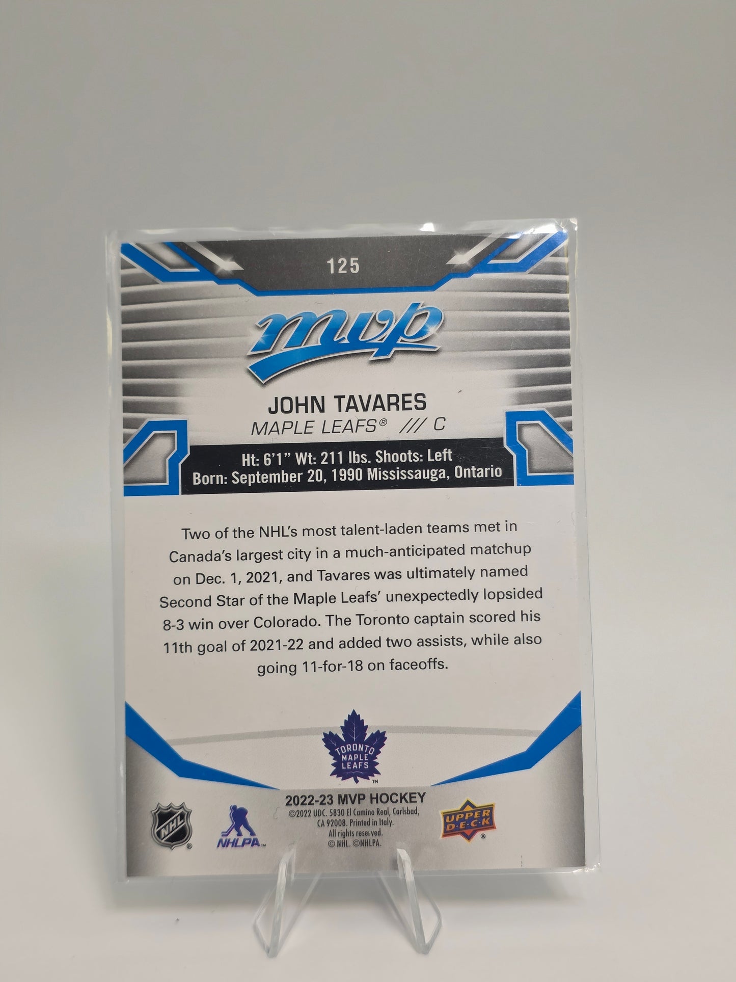 2022β23 Upper Deck MVP β Blue Script #125 β John Tavares