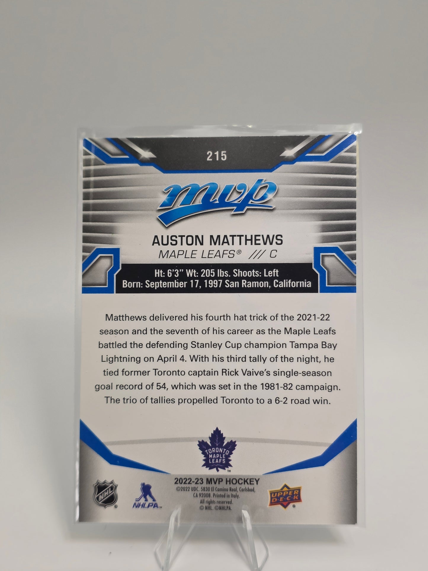 2022β23 Upper Deck MVP β Blue Script #215 β Auston Matthews