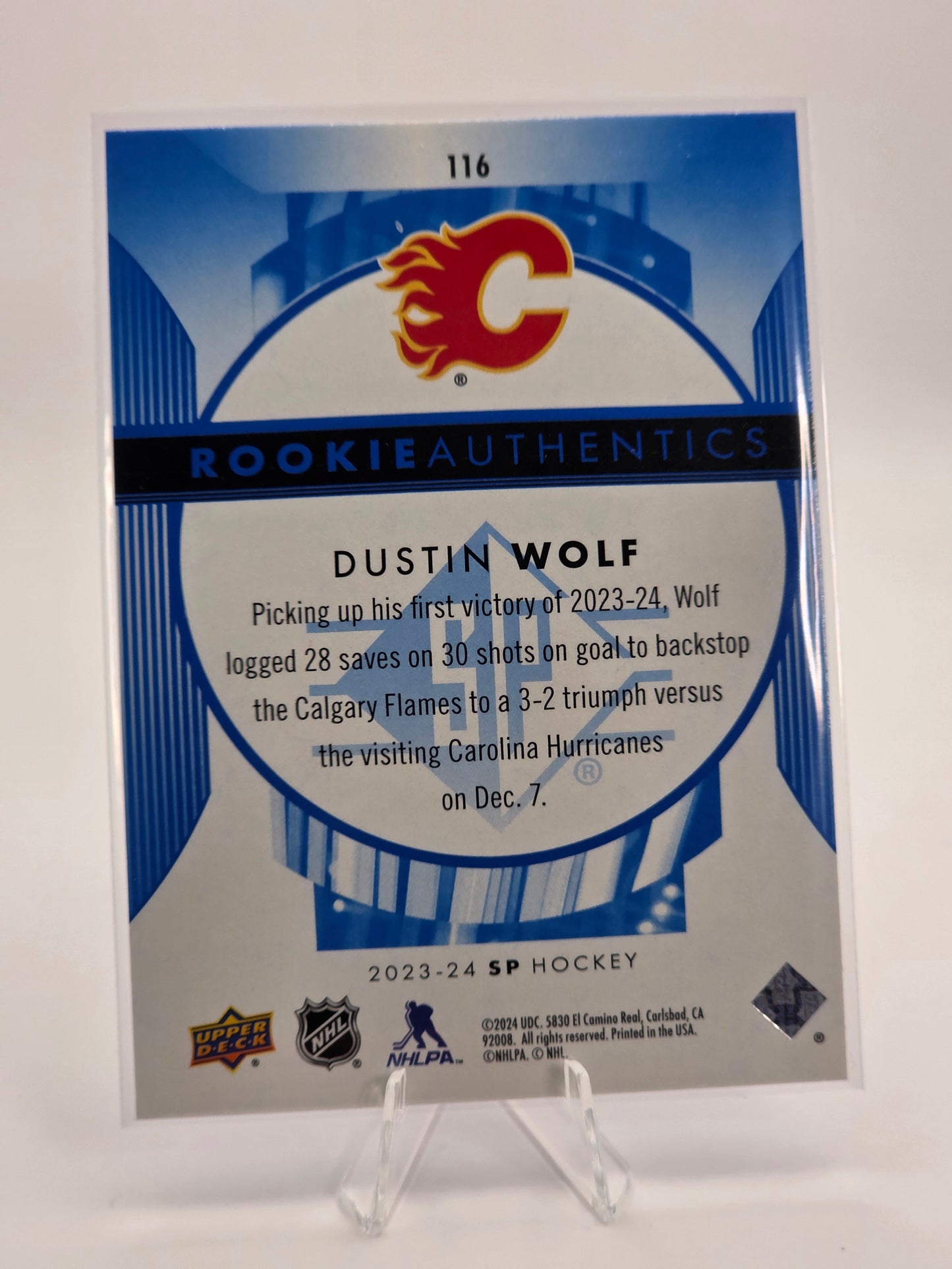 2023–24 SP Hockey — Rookie Authentics #116 — Dustin Wolf