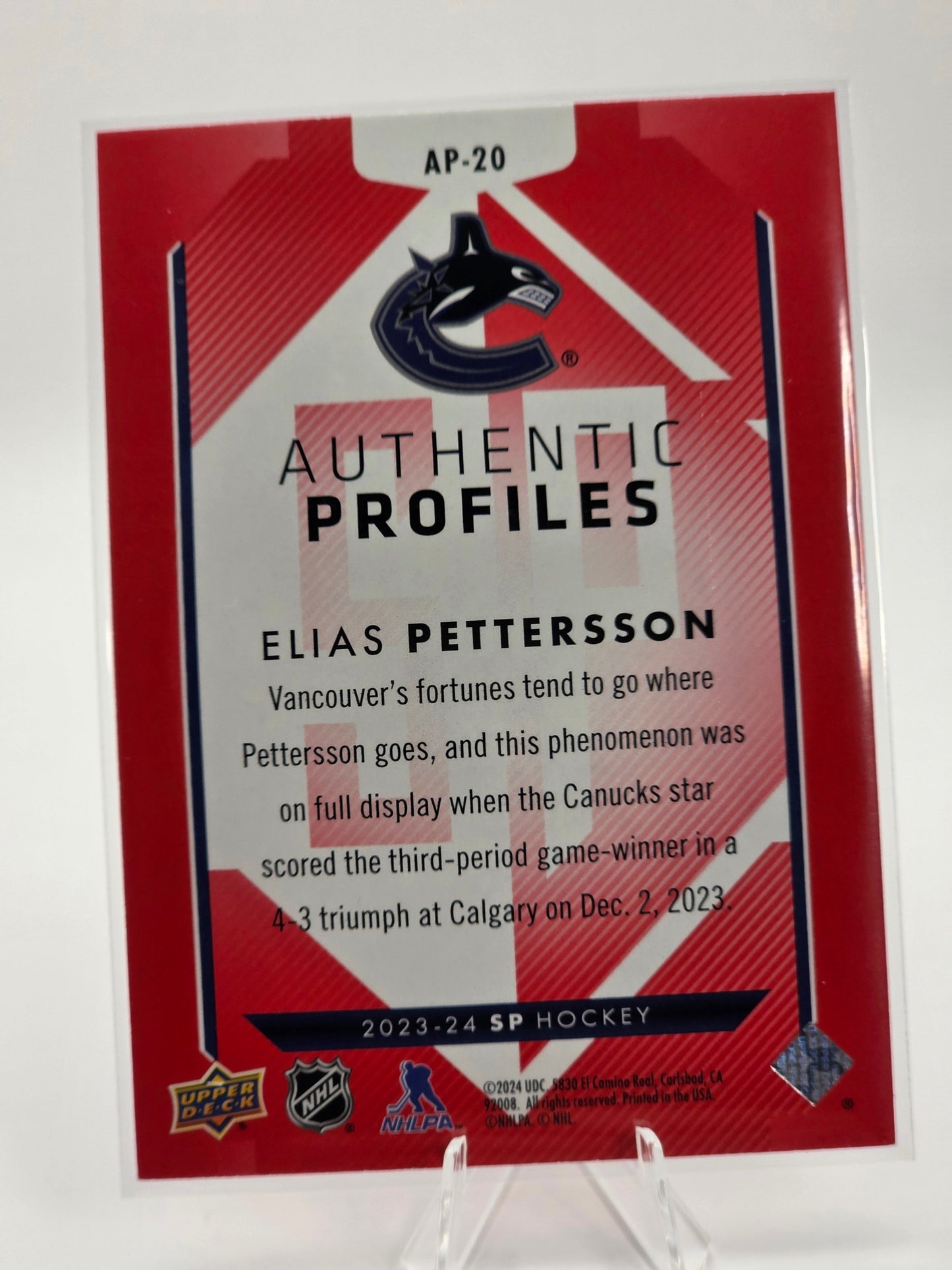 2023β24 SP Authentic β Authentic Profiles #AP-20 β Elias Pettersson (368/899)
