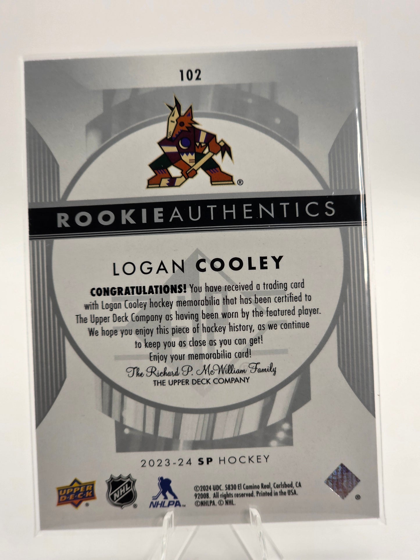 2023β24 SP Hockey β Rookie Authentics (Jersey) #102 β Logan Cooley