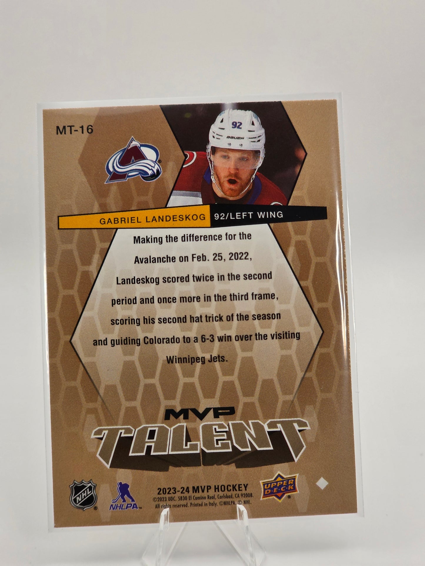 2023β24 Upper Deck MVP β Talent Gold (Printed Signature) #MT-16 β Gabriel Landeskog