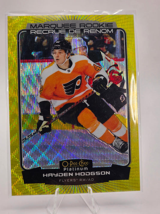 2022–23 O-Pee-Chee Platinum — Marquee Rookies Neon Yellow Surge #250 — Hayden Hodgson