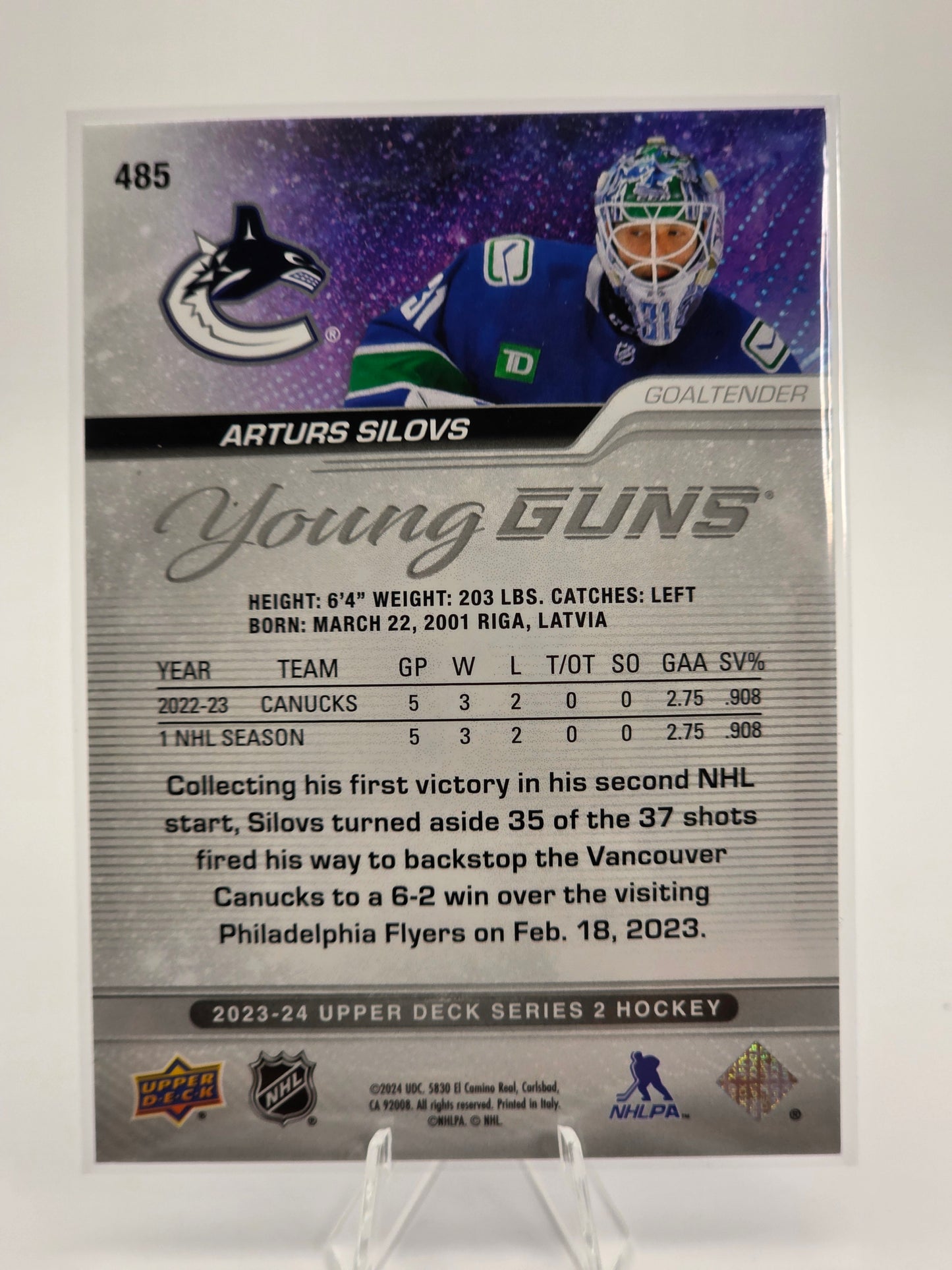 2023–24 Upper Deck — Young Guns RC #485 — Artūrs Šilovs