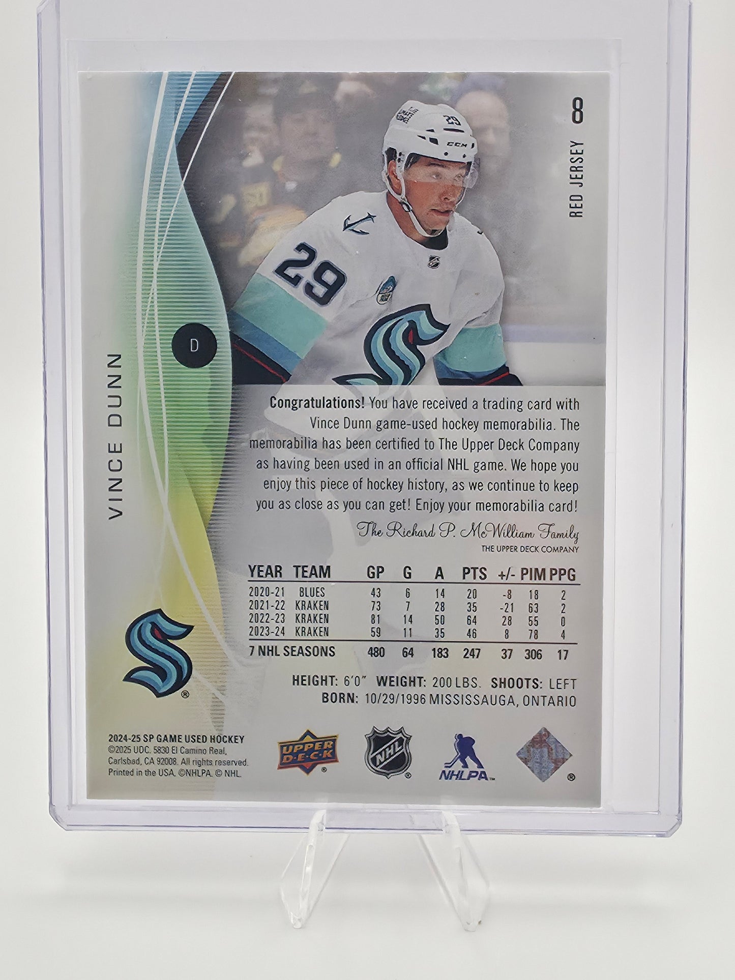 2024-25 Upper Deck SP Game Used Vince Dunn Jersey Card #8
