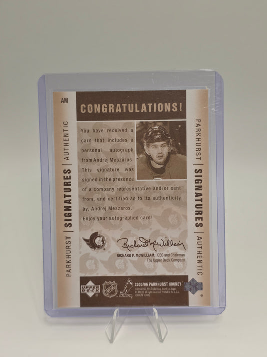 2006 Upper Deck / Parkhurst — Autograph — Andrej (Andrej/Andrej) Meszaros — Parkhurst Autograph (AM)