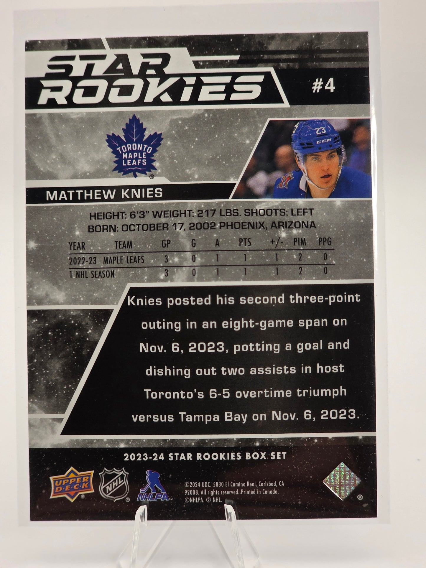 2023–24 Upper Deck — Star Rookies #4 — Matthew Knies (Box Set Card)