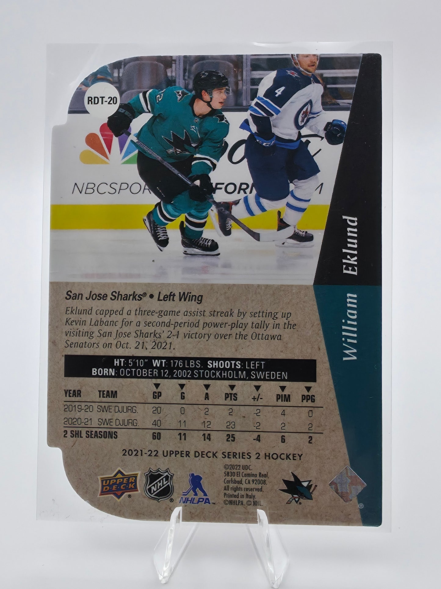 2021-22 Upper Deck Series 2 William Eklund 1994-95 Rookie Tribute Die-Cut #RDT-20 – San Jose Sharks
