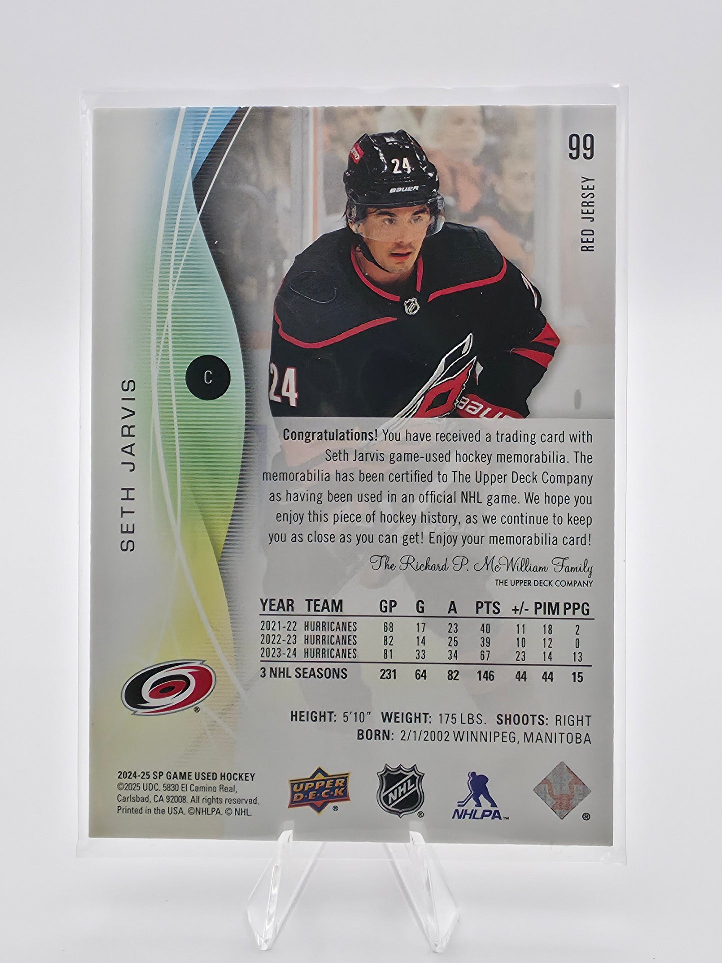 2024-25 Upper Deck SP Game Used Seth Jarvis Jersey Card #99