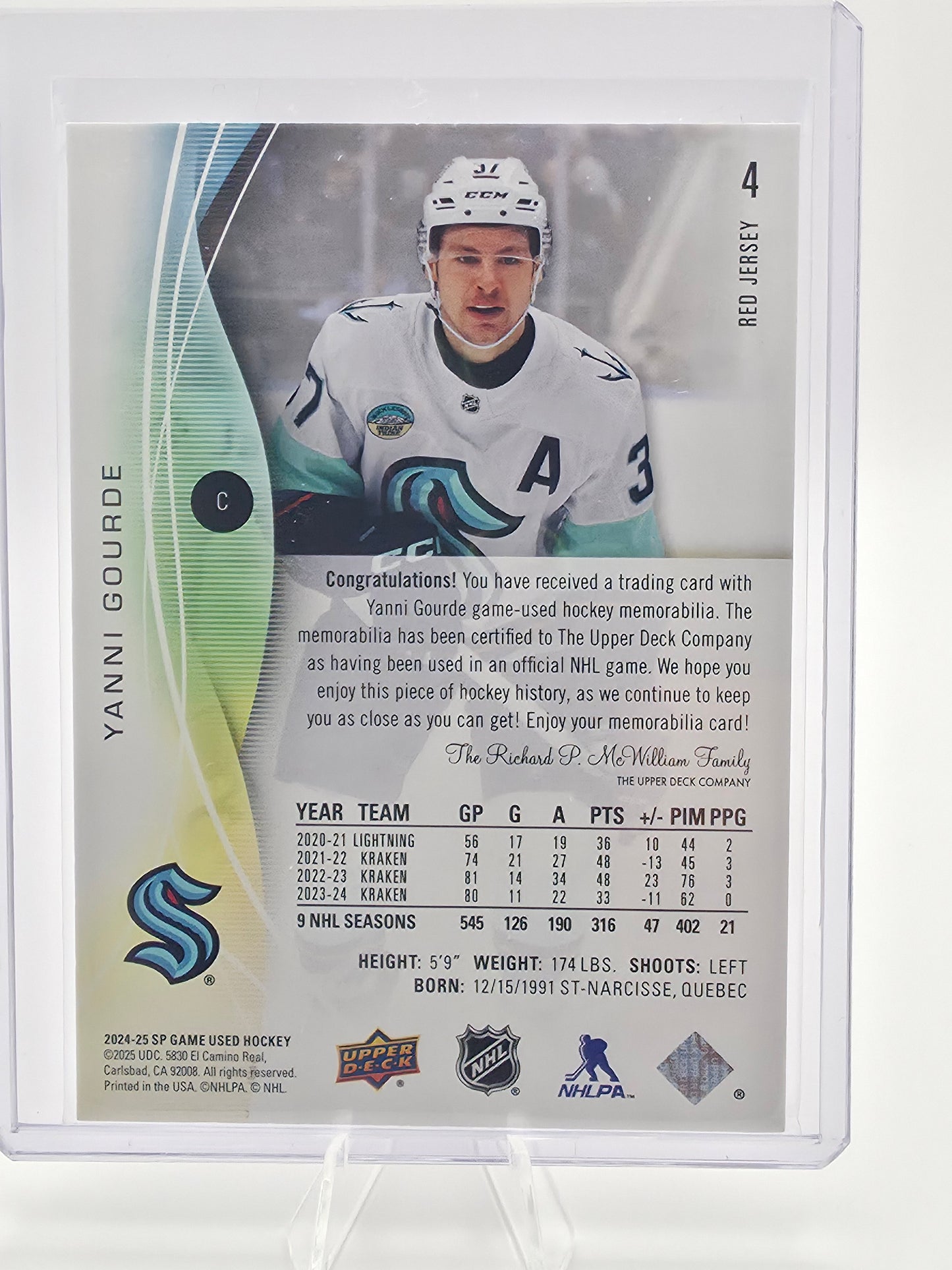 2024-25 Upper Deck SP Game Used Yanni Gourde Jersey Card #4